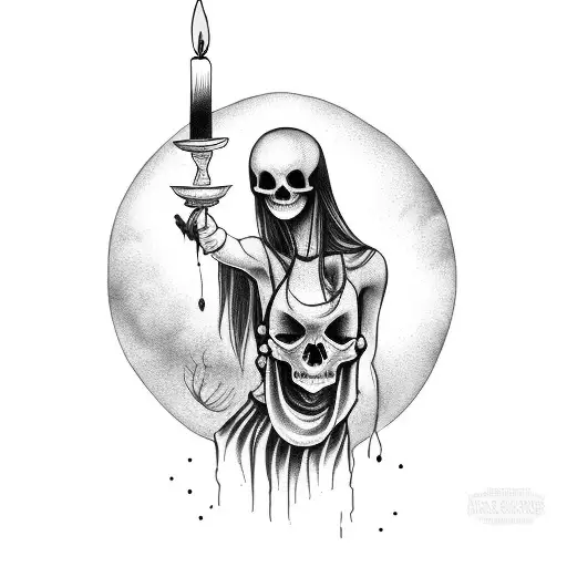 Dark Energy Girl Holding A Skull By Candle Light