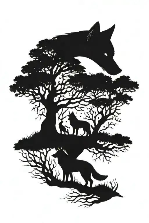 Tree Of Life And Wolf Mother And Son