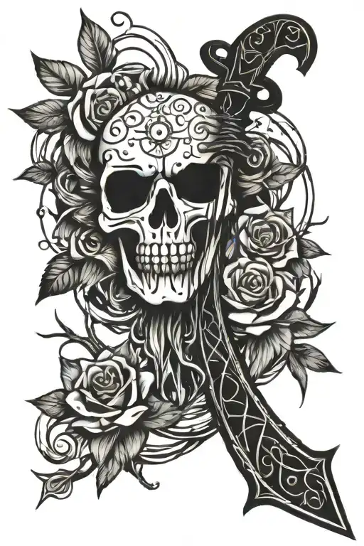 A Broken Sword With Lines Connecting Various