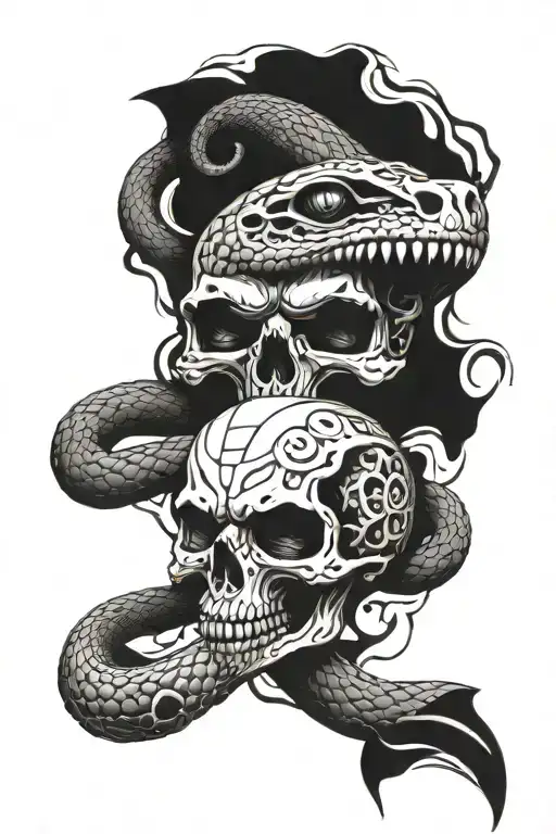 Skull Eye Popped Out And Cobra Snake Intertwined Within