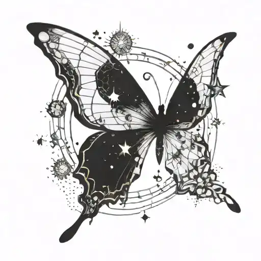 A Celestial Butterfly Constellation With The Moon As Its Center