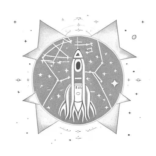 A Rocket Blasting Off Into Space With A Constellation Of Stars Forming The Shape Of A Basketball