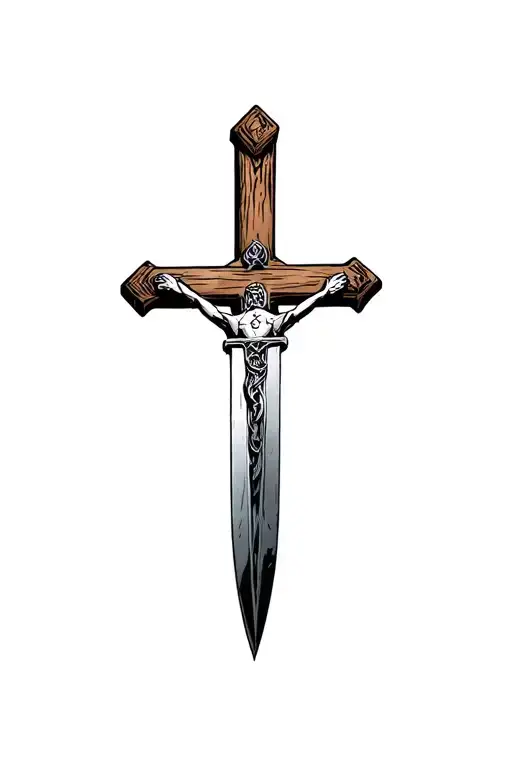 Sword And Hand Plow With A Crucifix Wooden Cross
