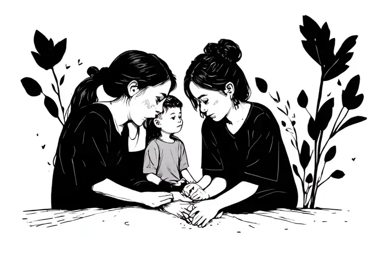 Mom And Kids Sitting Looking The Other Way