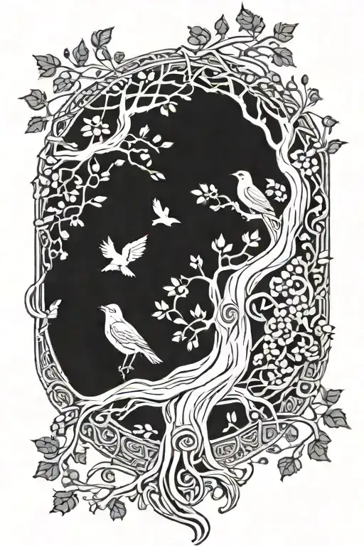 A Norse Tree Of Life With Two Birds Sitting On It