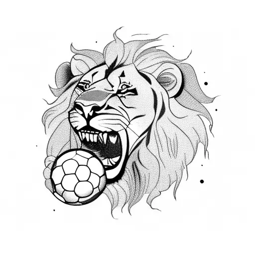 A Lion Roaring While Holding A Soccer Ball In Its Mouth