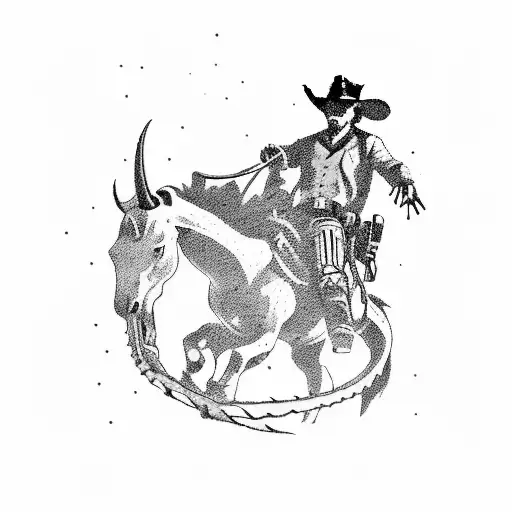 A Tattoo Of A Red Dead Redemption 2 Inspired Scene With A Cowboy Riding A Dragon Instead Of A Horse