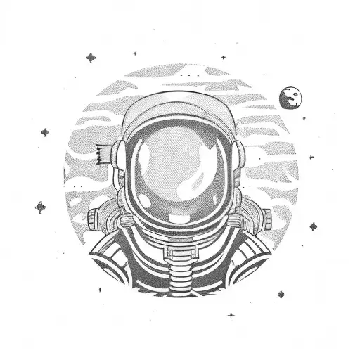 A Blackwork Tattoo Of A Samurai Astronaut Exploring A Distant Planet