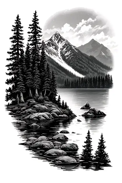 Pine Forrest Mountain And Lake