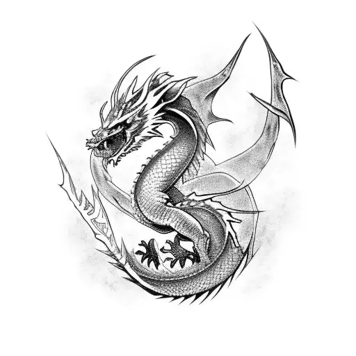 Anime-inspired Dragon With Blackwork Detailing