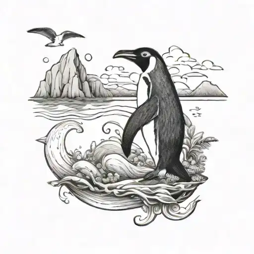 A Penguin Riding A Whale Through The Landscapes Of South Africa And Hawaii