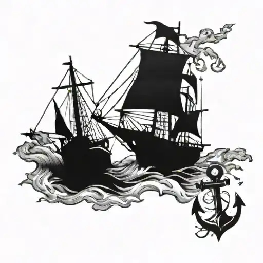 Anchor And Ship Sailing Through Stormy