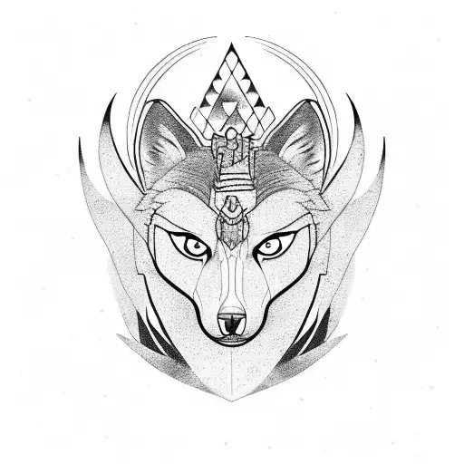 A Tribal-style Half-face Of Anubis Merged With A Wolf