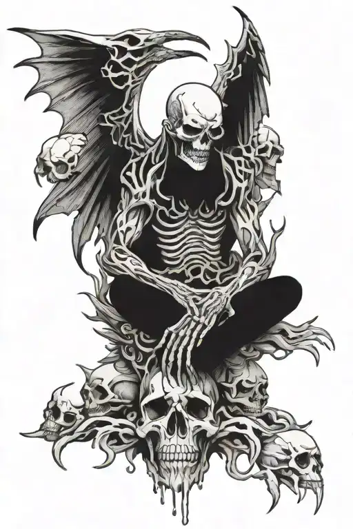 Demon With Wings And Foot On Skull Pile Tech Death