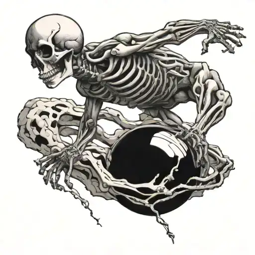 Sisyphus Skeleton Pushing Roun Rock Ball Uphill