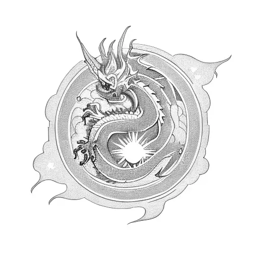 Dragon With The Sun And The Moon