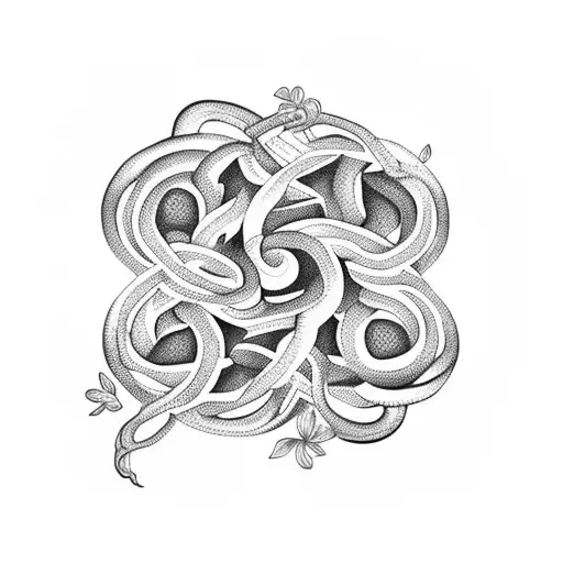 A Collection Of Various Exotic Flowers Intertwined With Intricate Snake Patterns