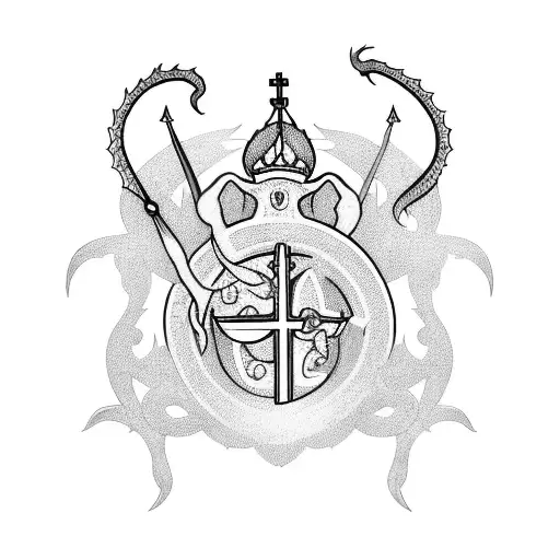 A Blackwork Tattoo Of A Religious Icon With Sao Jorge And A Dragon Intertwined