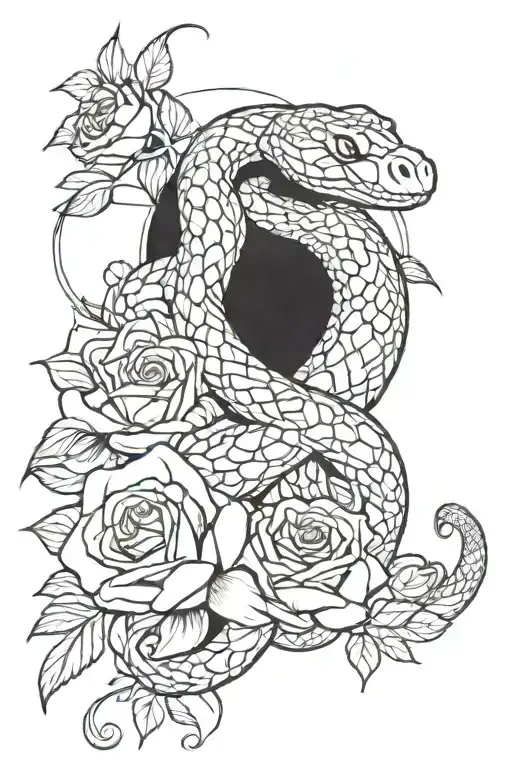 Snake And Roses Tangled Together Calm