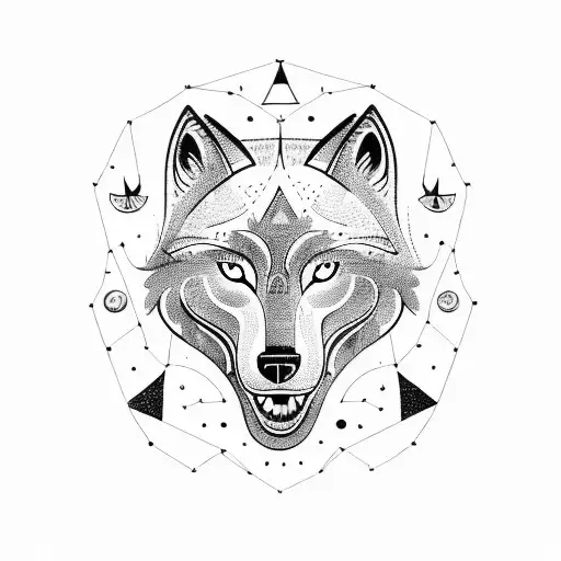 Viking Ship Sailing Through The Night Sky With Constellations Forming The Shape Of A Wolf