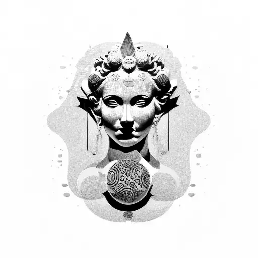 Statue Face Woth Yellow Globe Lilly Behind