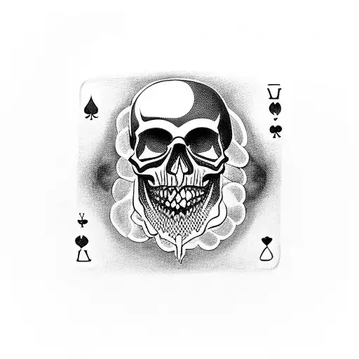 A Blackwork Tattoo Of A Playing Card With A Skull Instead Of A Face