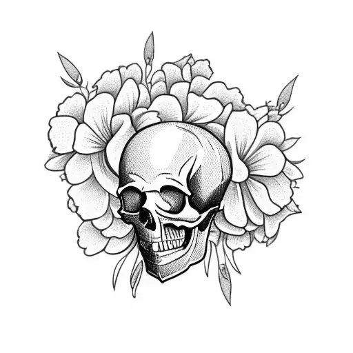 Skull With Carnations And Daffodils