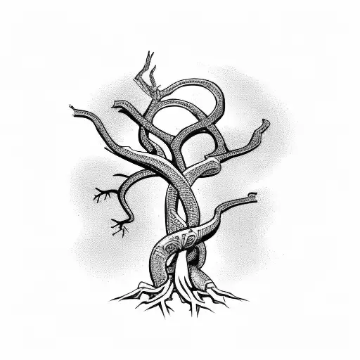 Snake In A Dead Tree Biting A Heart