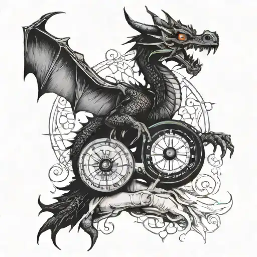 A Dragon Breathing Fire Onto A Hand Holding A Compass