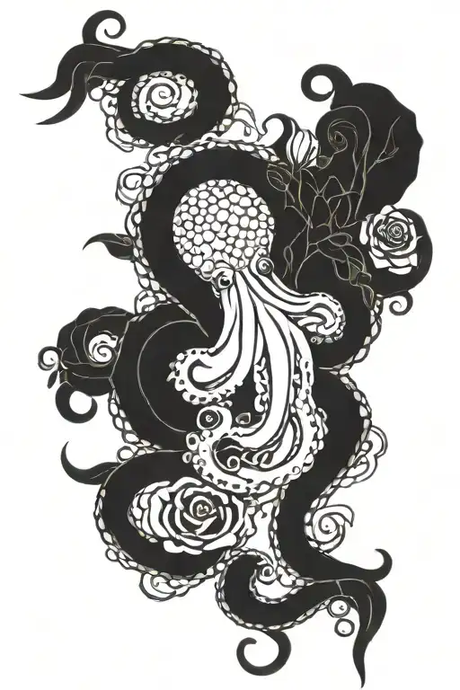 Octopus And Fine Rose Intertwined