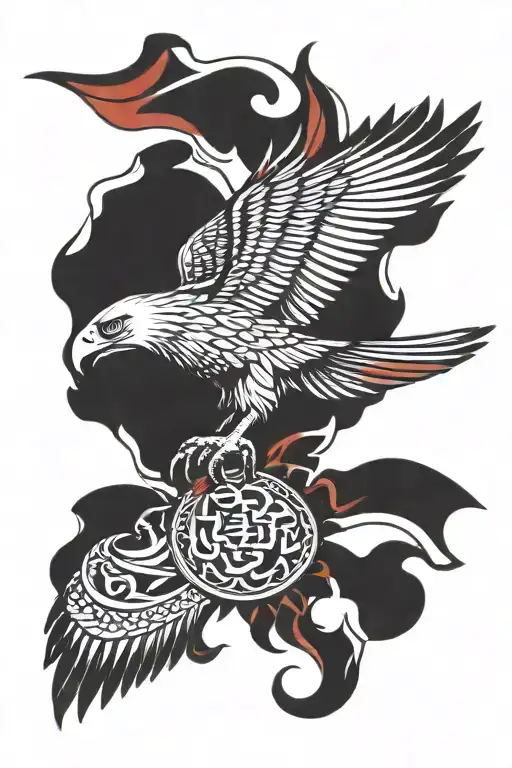 Eagle With Red Flags Of Azerbaijan And Turkey On Hands