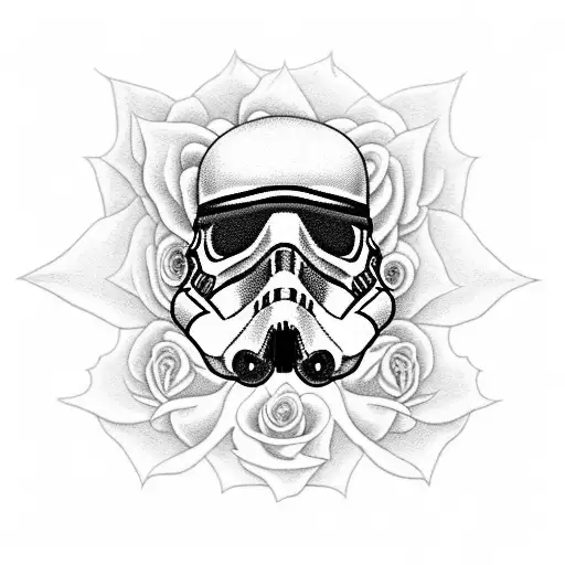Skull With Roses But Replace The Skull With A Storm Trooper Helmet