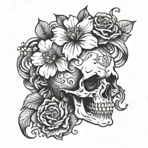 Skull With Flower Surrounded