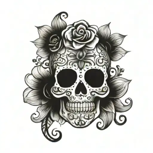 Sugar Skull With Flower Surrounded
