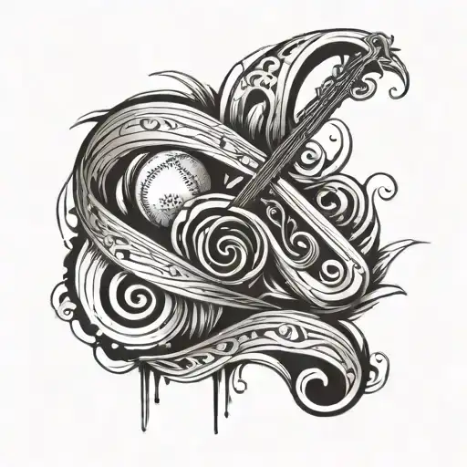 A Tattoo Featuring A Treble Clef And A Baseball Bat In A Unique And Artistic Way
