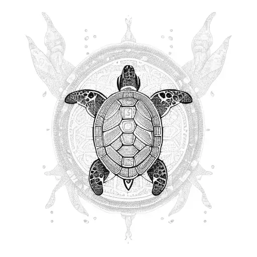 A Tribal-inspired Turtle Swimming Through A Sea Of Intricate Patterns