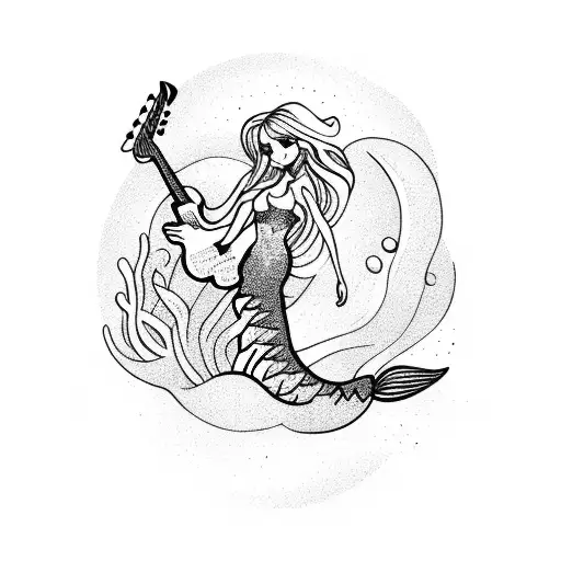 A Whimsical Mermaid Playing A Guitar On A Sandy Beach