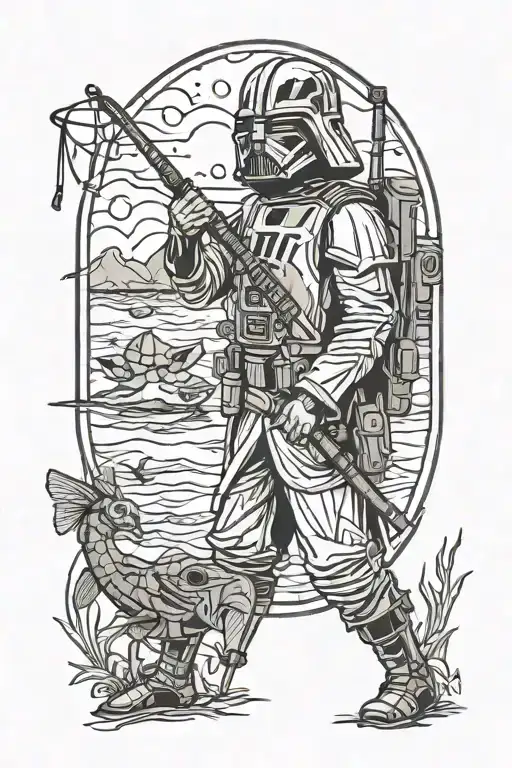 Starwars Character And Fishing Scene
