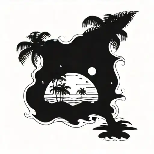 Big Galaxy Into A Beach Scene With Palm Trees