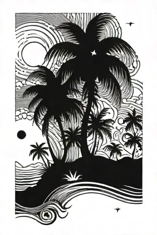 Big Galaxy Into A Beach Scene With Palm Trees