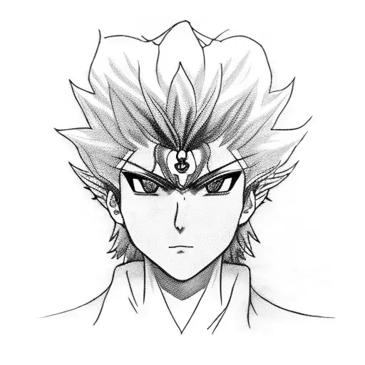 A Blackwork Tattoo Of Sukuna's Face With Anime Jujutsu Inspired Background