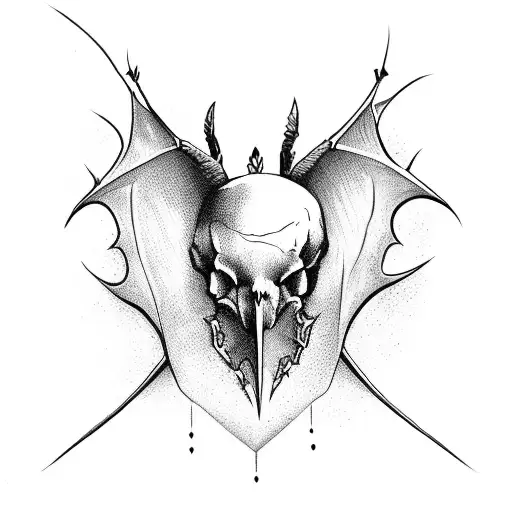 Bat Skull With Wings Forming A Heart
