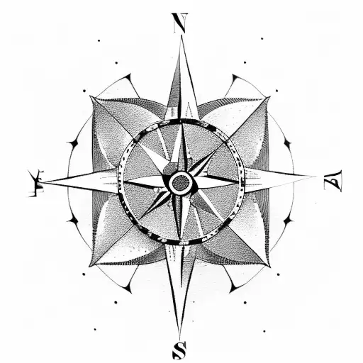 A Compass Rose With A Gambling Chip As The Centerpiece