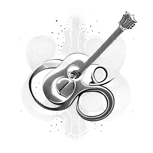 A Guitar And A Treble Clef Intertwined With A Heartbeat Line