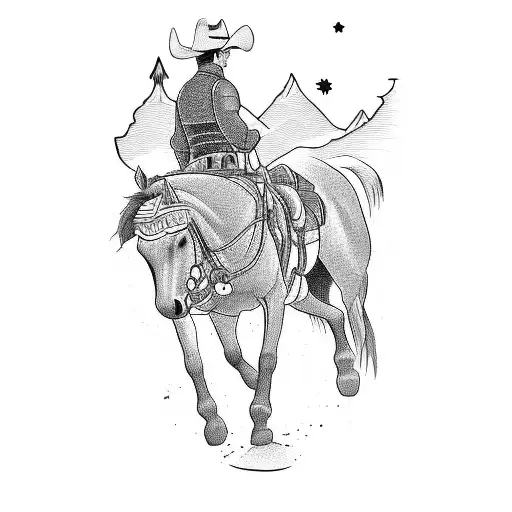 Mountian Scheme With Cowboys On Horses In The Sunset