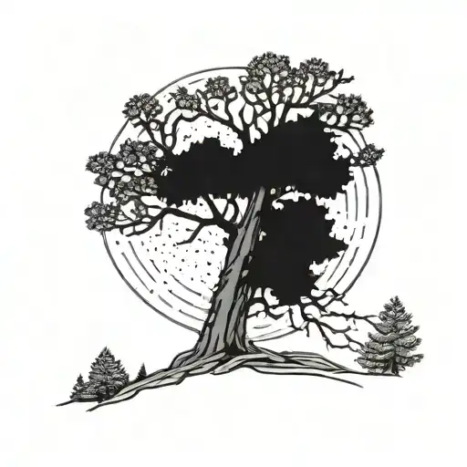 A Towering Pine Tree With A Hidden Image Of A Power Lineman Climbing The Trunk