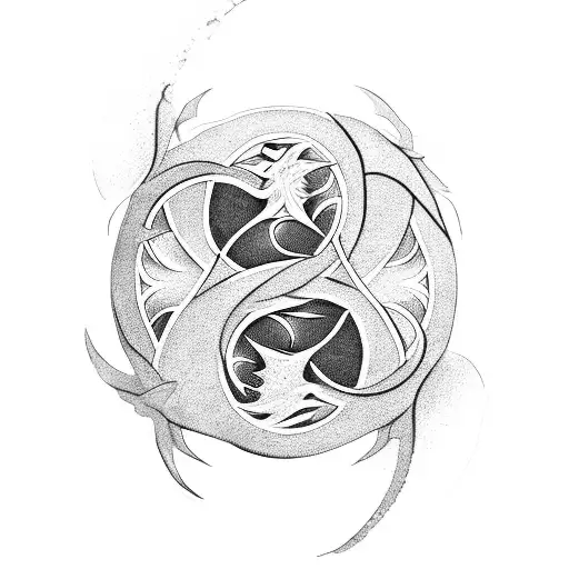 A Dragon And Lotus Flower Intertwined In A Yin And Yang Symbol