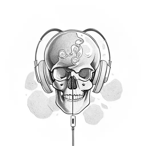 A Skull Wearing Headphones And Surrounded By Coffee Beans