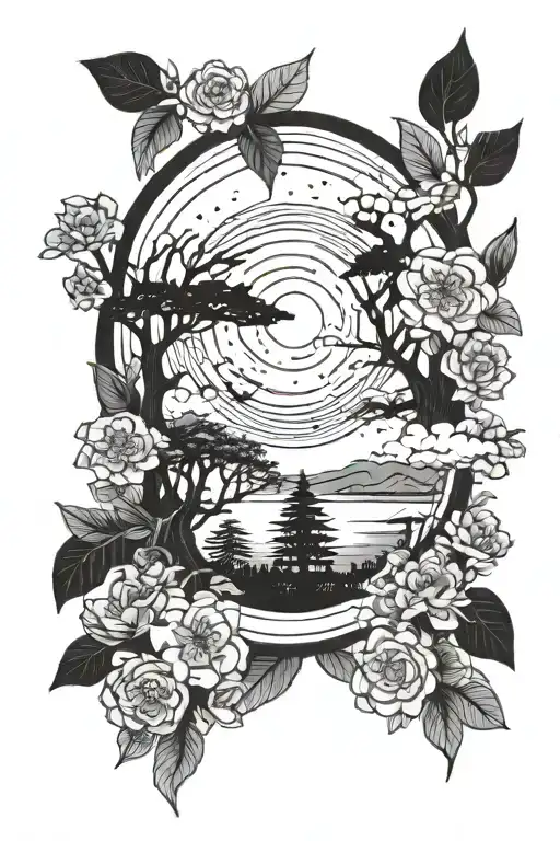 Anime With A Moon And Trees And Flowers Blooming With A Meaning Of Family