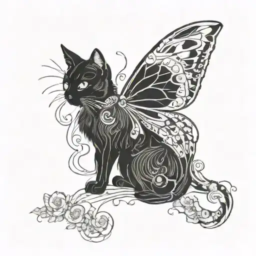 Black Cat With Butterfly Wings Spread Wide